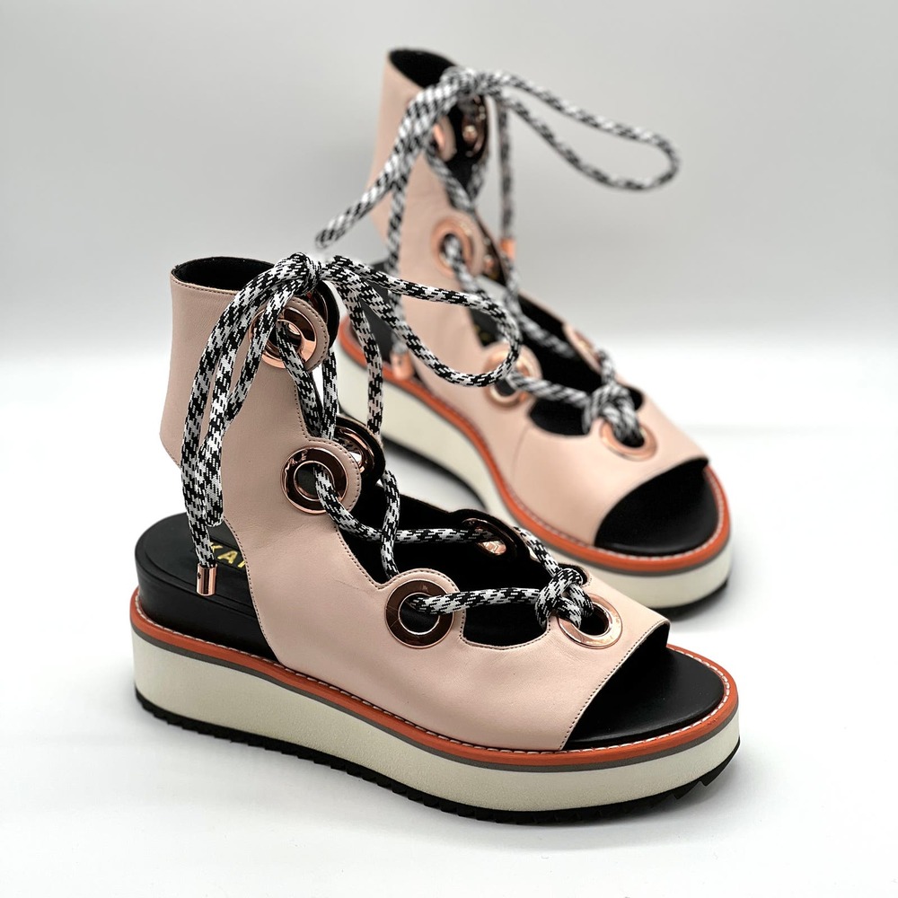 KAT MACONIE Lace Up Shoe Womens 40 Light Pink Leather Gladiator Platform Sandal